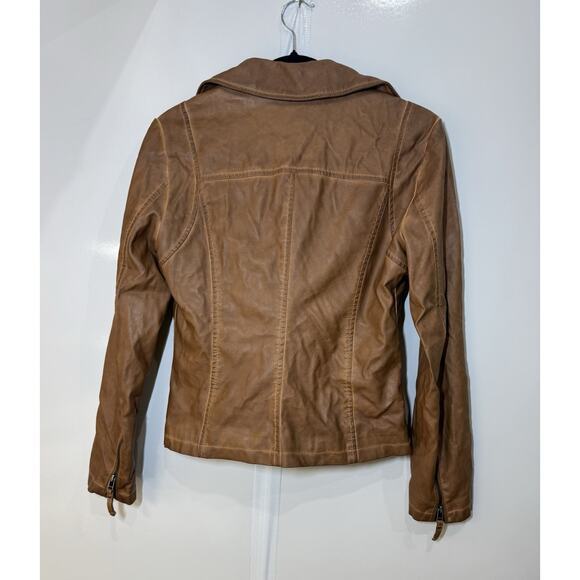 Max Studio Faux Leather Jacket Women's Size Small Brown Moto Zip Front Pocket's - Picture 2 of 6